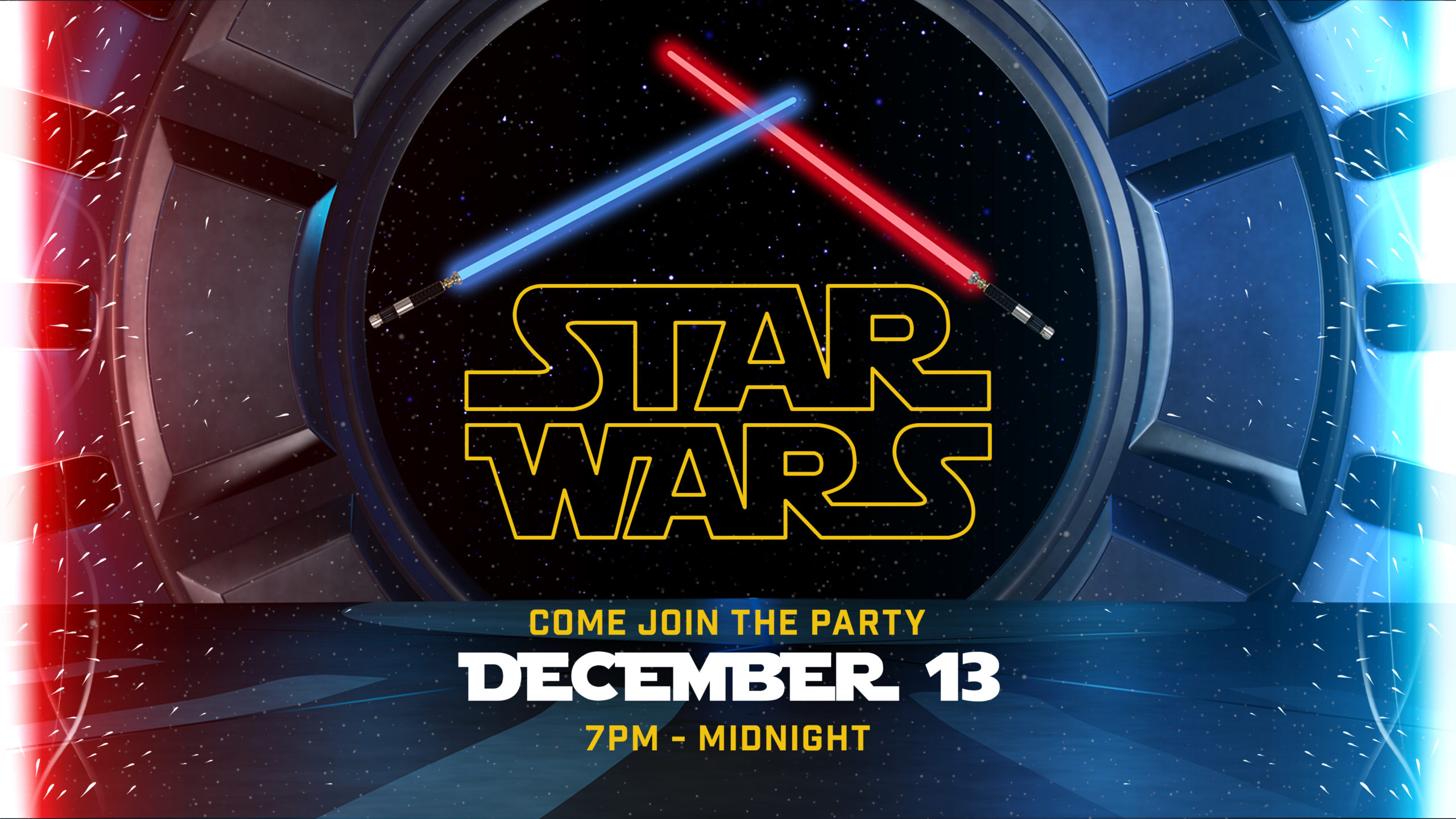 Star wars party event poster on december 13