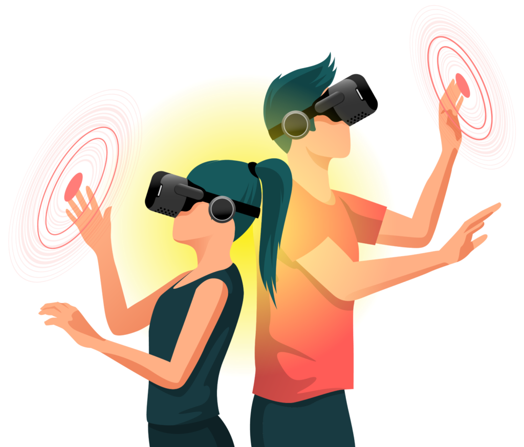 2 people using vr with arms extended